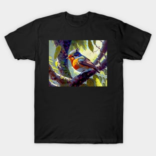 Robin redbreast bird sitting on a tre branch T-Shirt